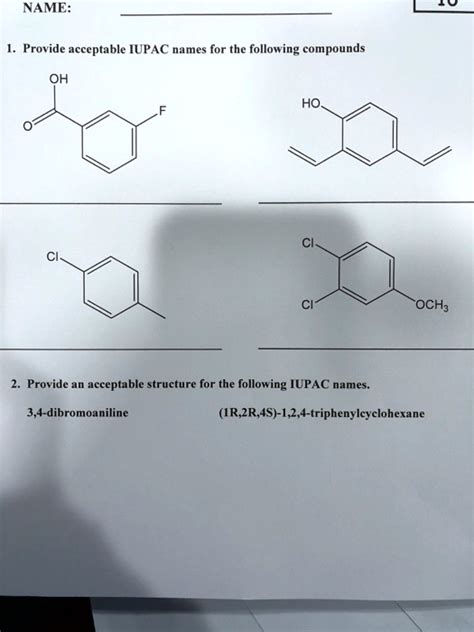 SOLVED NAME Provide Acceptable IUPAC Names For The Following