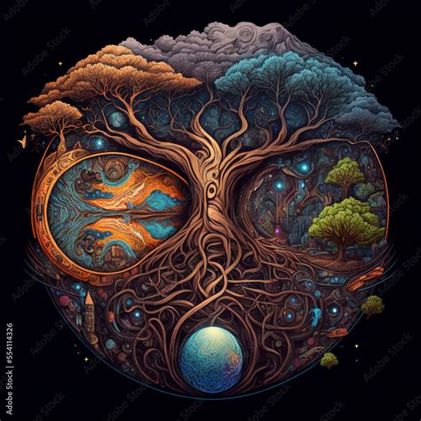 Colorful Illustration Of Mystic Tree Of Life Concept Of Earth Day AI