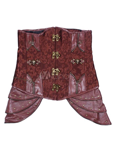 Lingerie Corset For Women Chestnut Brown Hip Hop Buttons Cotton Bustiers Corsets Milanoo