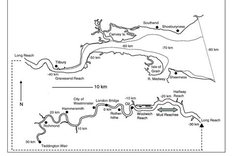 Schematic Map Of The Thames Estuary Showing In Two Parts Up And