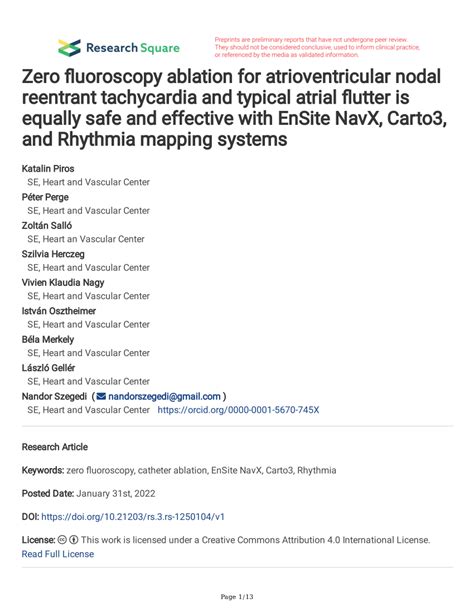 PDF Zero Fluoroscopy Ablation For Atrioventricular Nodal Reentrant