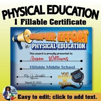 Physical Education Certificate 6 by DP Sharpe Resources | TPT