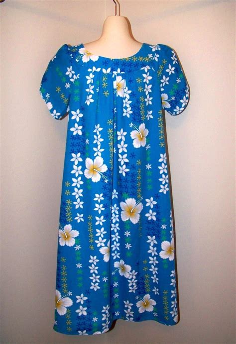 Blue Hawaii Hawaiian Moo Moo Dress Hibiscus Flowers Royal