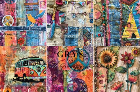 GRYS Textured Decoupage Paper Sixes Hippie Redesigns