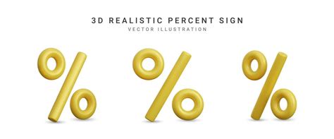 Set Of 3d Rendering Percent Sign Element Collection Realistic Vector