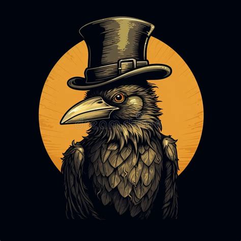 Dark And Detailed A Raven In A Hat Lowbrow Art Inspired Stock
