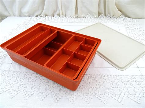 Large Vintage Tupperware Craft Storage Container With Removable Compartments In Ornage Retro