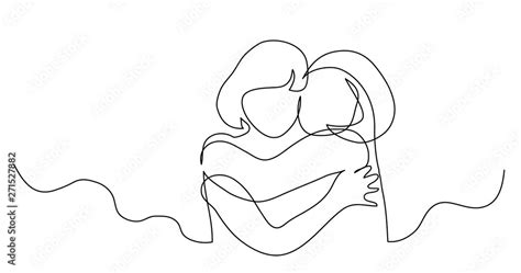 Continuous Line Drawing Of Two Girls Hugging Each Other Stock Vector