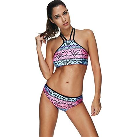 Joymode Women S Retro Padded Wireless Pieces Vest Top Bikini Bottoms