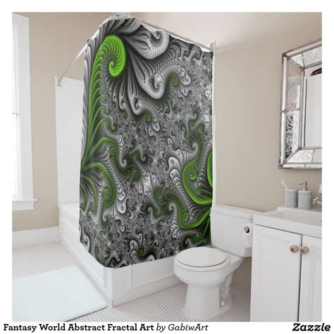 Fantasy World Green And Gray Abstract Fractal Art Shower Curtain