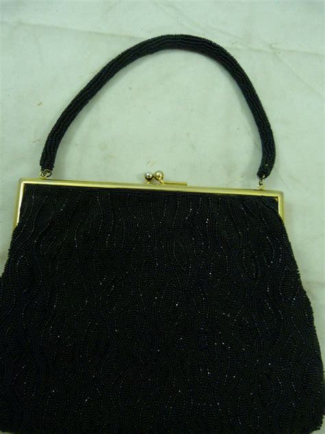 Vintage Black Beaded Evening Handbag Chunn Paris Made In France Wide