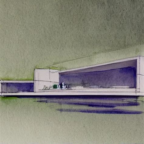 Watercolor Sketch Of Organic Rectangular Architecture Stable