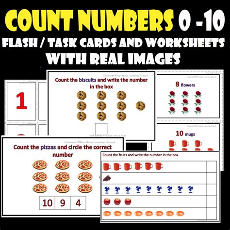 Count Numbers 0 10 Flash Task Cards And Worksheets With Real Images Copy