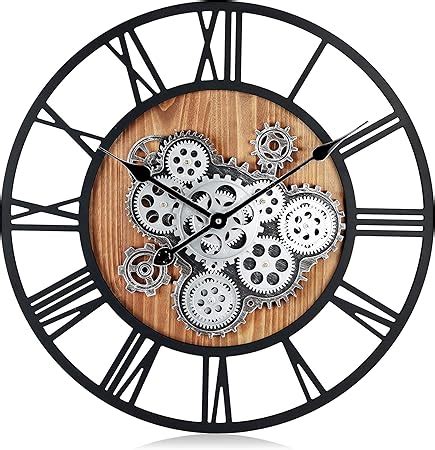 Lafocuse Inch Wooden Real Moving Gear Wall Clock Large Wall Clocks