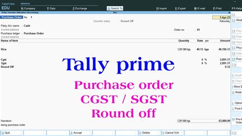 Purchase Order In Tally Prime Tally Prime Tally Prime Purchase Order Purchase Order Entry