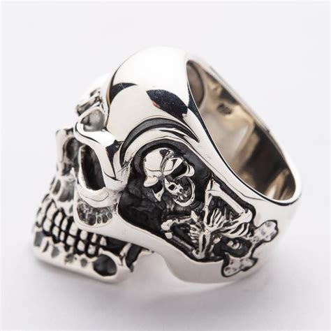 Sterling Silver Gigantic Skull Biker Ring Silver Jewelry Handmade