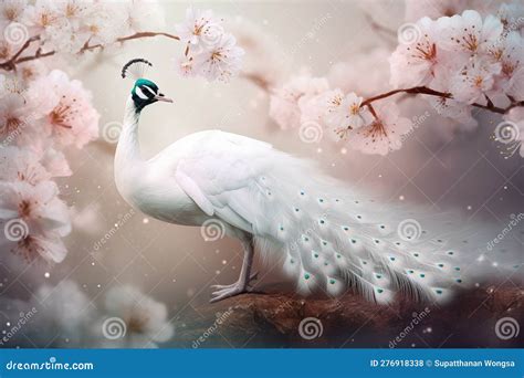 Beautiful White Peacock In Beautiful Spring From Generative Ai Stock