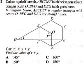 Solved 2 Dalam Rajah Di Bawah ABCDEF Ialah Heksagon Sekata Dengan