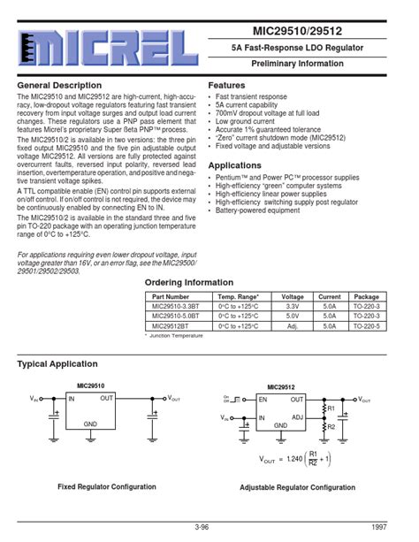 Mic Micrel Semiconductor Regulator Hoja De Datos Ficha T Cnica