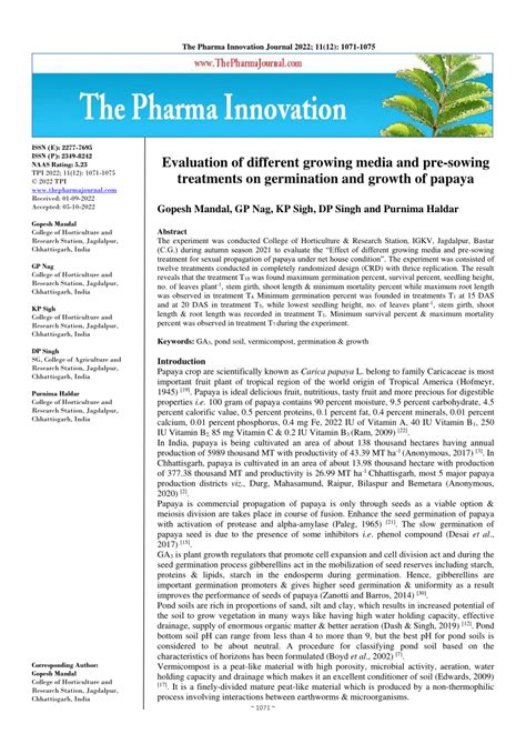 PDF Evaluation Of Different Growing Media And Pre Sowing Treatments