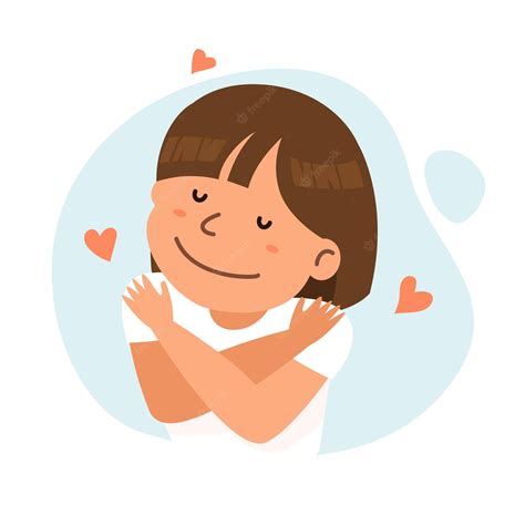 Premium Vector Happy Girl Hugging Herself With Heart Icons Self Care