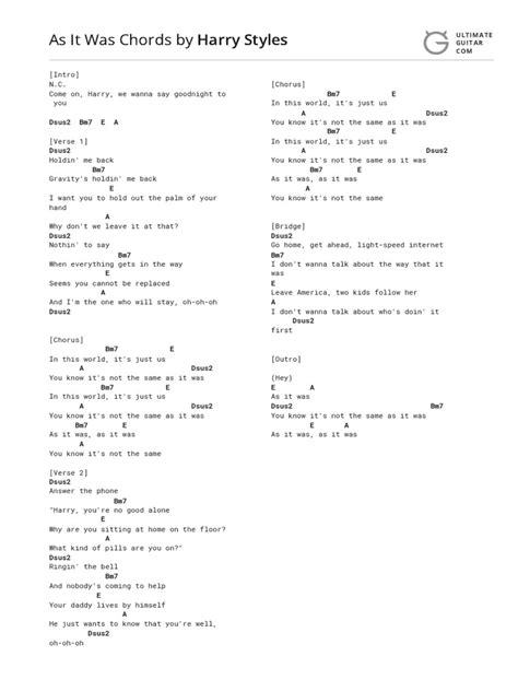 As It Was Chords - Harry Styles | PDF | Song Structure | Oral Literature