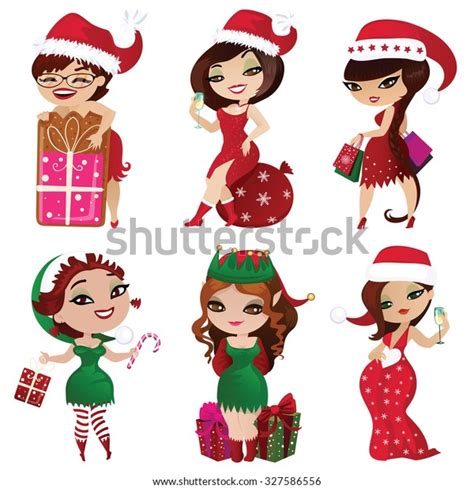 Set Elves Santa Girls Christmas Set Stock Vector Royalty Free 327586556