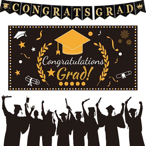 Buy 2021 Graduation Party Supplies Decorations Banner Black Gold Congrats Grad Banner