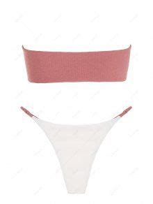 ZAFUL Textured Two Tone Tube String Bikini Swimwear In LIGHT PINK ZAFUL