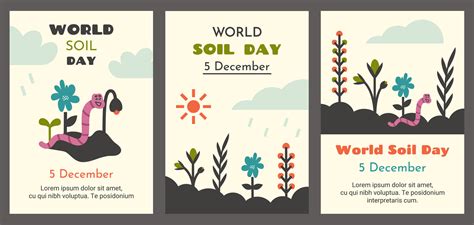 World soil day. Set of environmental protection flyers, posters. Colorful cartoon plants ...