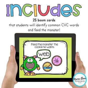 Feed The Monster Boom Cards CVC Words By Mama Bear Loves Math TPT