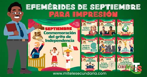 Efemérides de septiembre para imprimir Diseño 2023 Mi Telesecundaria