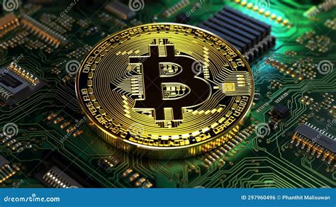 Bitcoin Resting On A Detailed Computer Circuit Board Stock Illustration