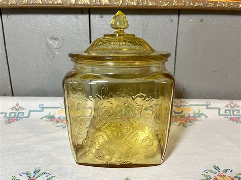 Amber Depression Glass Cookie Jar Constellation Pattern 300 Indiana Glass Co Agrohort