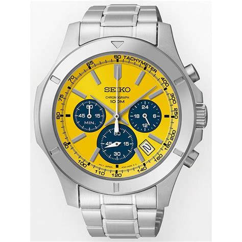 Seiko Men S Ssb115 Chronograph Yellow Dial Stainless Steel Bracelet Quartz Watch