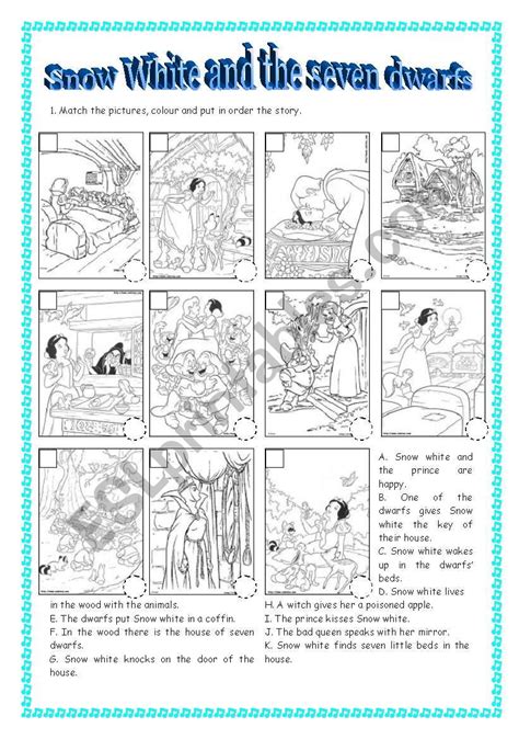 Revising Colours Snow White And The Seven Dwarfs Esl Worksheet By