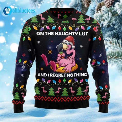 Flamingo On The Naughty Ugly Christmas Sweater