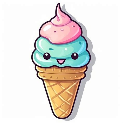 Un Cono De Helado De Dibujos Animados Con Una Cobertura Rosa Y Azul