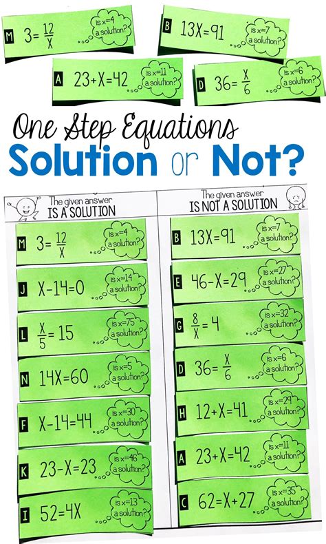 1 Step Equations Worksheet 6th Grade