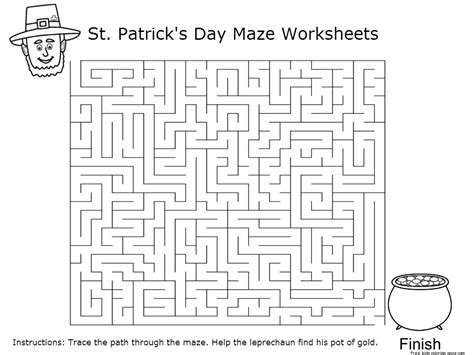 St Patricks Day Maze Worksheets For Kids