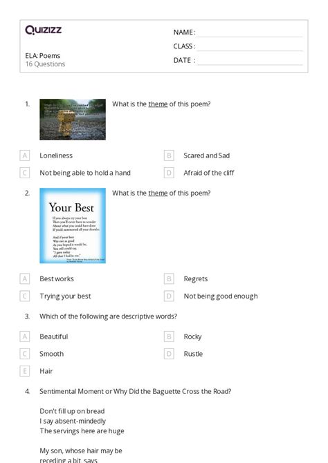 Poems Worksheets For Th Grade On Quizizz Free Printable