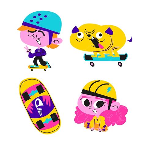 Premium Vector Retro Cartoon Skateboarding Stickers Collection