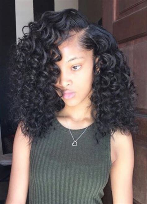 Side Part Curly Sewin Hair Waves Curly Weave Hairstyles Weave