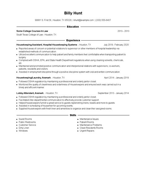 Housekeeping Assistant Resume Sample Resume Housekeeping Manager Assistant Samples Pdf