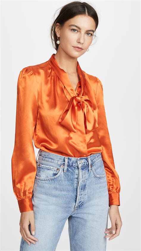 Tory Burch Silk Bow Blouse In Orange Lyst