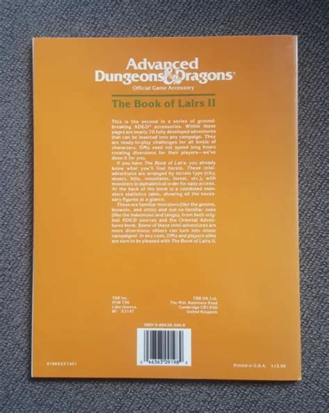 Advanced Dungeons Dragons Ad D The Book Of Lairs Ii Ref