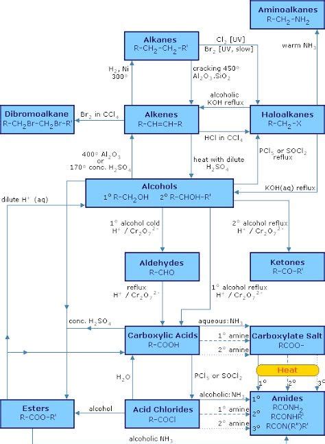 Organic Chemistry Reactions Flow Chart Esters Alkanes Amides Chimica