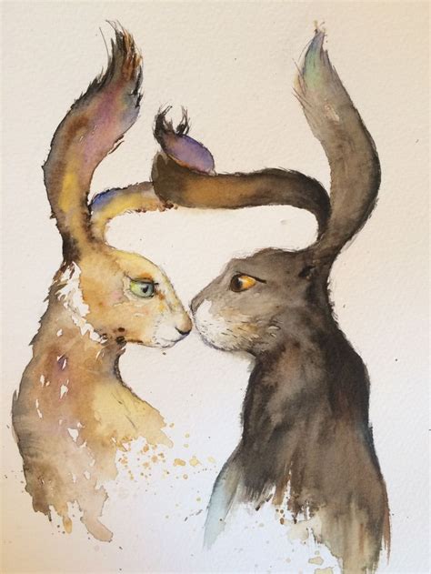 Hares In Love 2017 Watercolour Painting By Nancy Antoni Hare