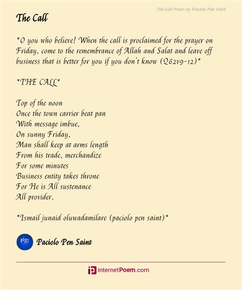 The Call Poem By Paciolo Pen Saint