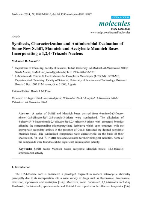 Pdf Synthesis Characterization And Antimicrobial Evaluation Of Some New Schiff Mannich And